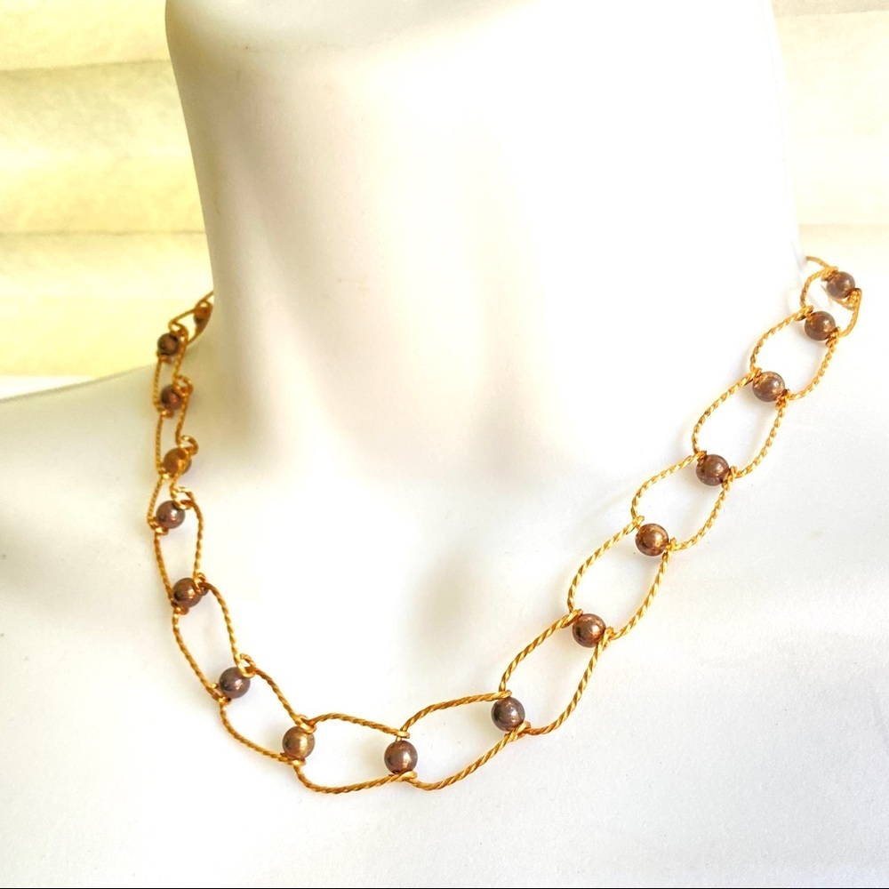 Vintage Gold Tone Links with Beads Choker Necklace - Picture 6 of 6